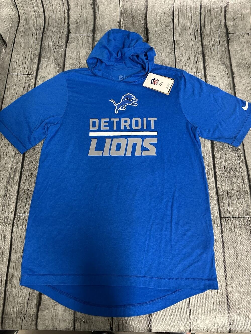 NWT Men's Nike Blue Detroit Lions Lockup Tri-Blend Hoodie T-Shirt Medium M SS